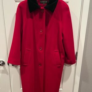 Kristen Blake Red Trench Coat with Black Collar